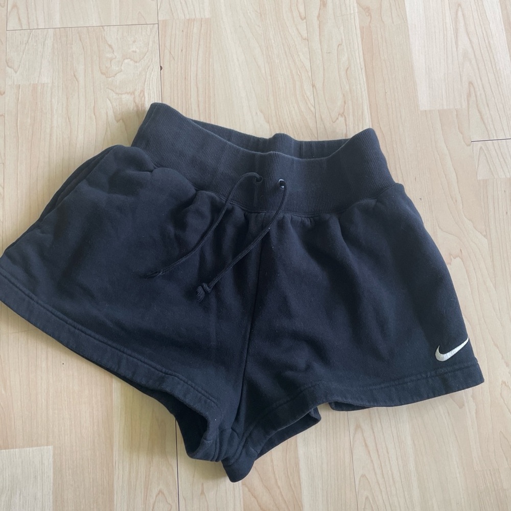 Nike Women's Black Knit Drawstring Athletic Shorts with Swoosh